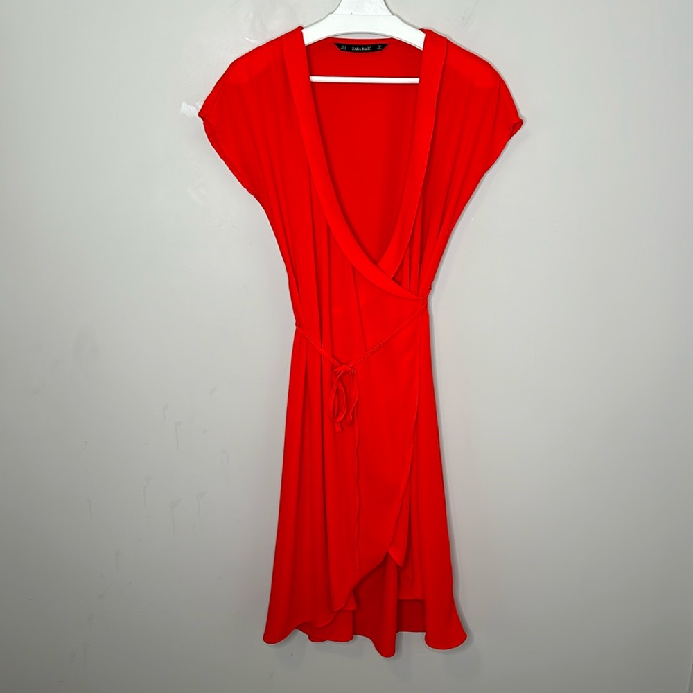 Zara Basic Poppy Red Wrap Dress